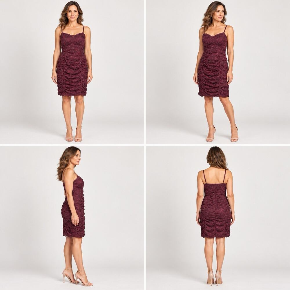 As U Wish Lace Bodycon Dress Juniors Burgundy Ruched Spaghetti Strap Party